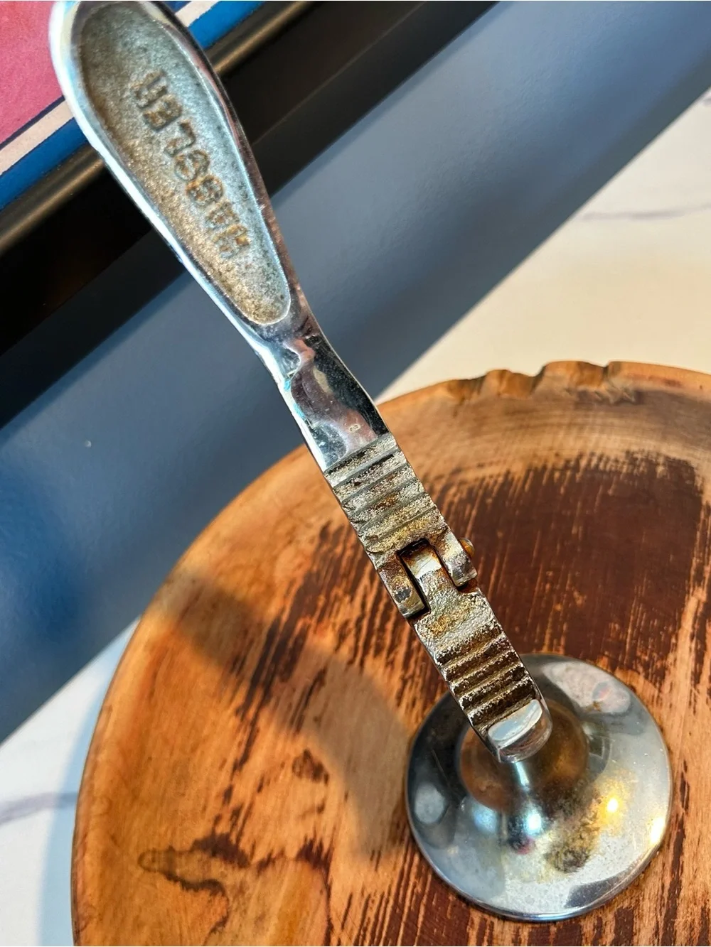 Hellerware Danish round Wood Nut Bowl with Chrome Attached Mechanical cracker